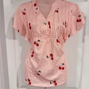 Cherry Print Pink Women's Blouse